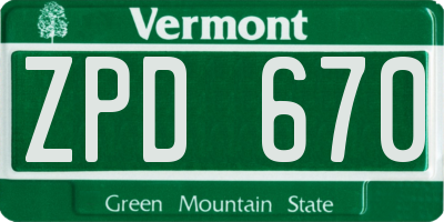 VT license plate ZPD670