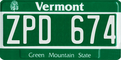 VT license plate ZPD674