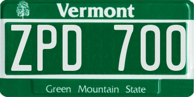 VT license plate ZPD700