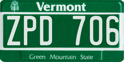 VT license plate ZPD706