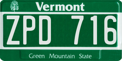 VT license plate ZPD716
