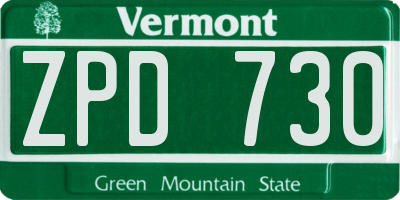 VT license plate ZPD730