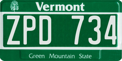 VT license plate ZPD734