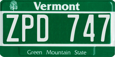 VT license plate ZPD747