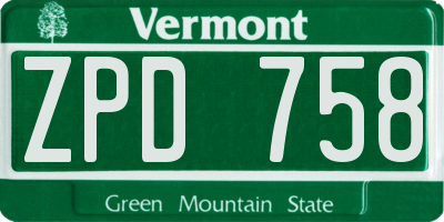 VT license plate ZPD758