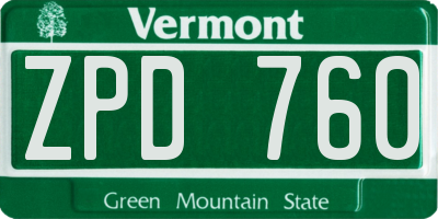 VT license plate ZPD760