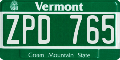 VT license plate ZPD765
