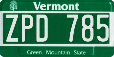 VT license plate ZPD785