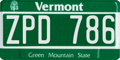 VT license plate ZPD786