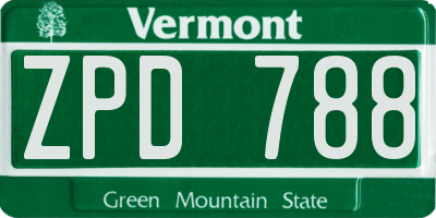 VT license plate ZPD788