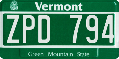 VT license plate ZPD794