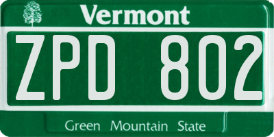 VT license plate ZPD802