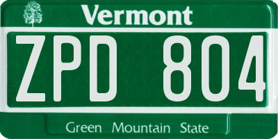 VT license plate ZPD804