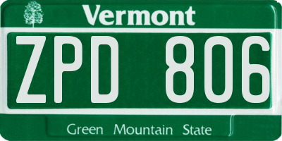 VT license plate ZPD806