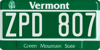 VT license plate ZPD807