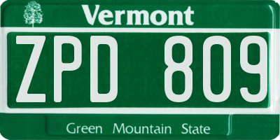 VT license plate ZPD809