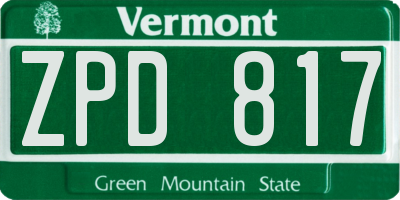 VT license plate ZPD817