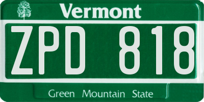 VT license plate ZPD818