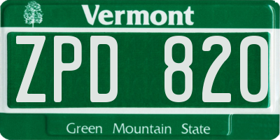 VT license plate ZPD820