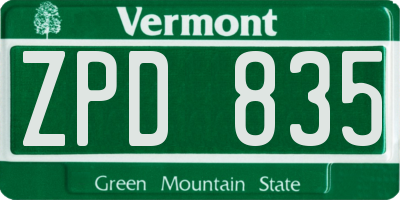 VT license plate ZPD835