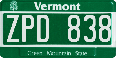 VT license plate ZPD838
