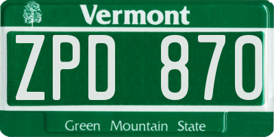 VT license plate ZPD870