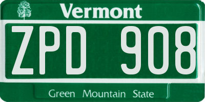 VT license plate ZPD908