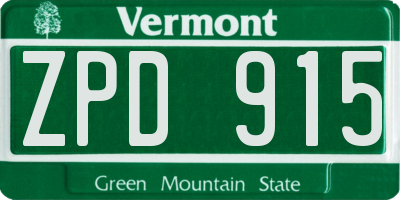 VT license plate ZPD915