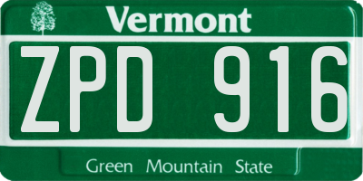 VT license plate ZPD916