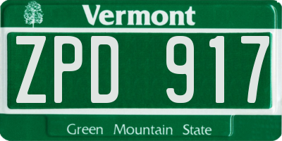 VT license plate ZPD917