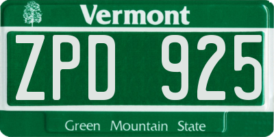 VT license plate ZPD925