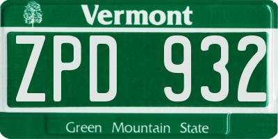 VT license plate ZPD932