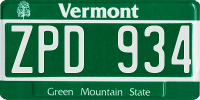 VT license plate ZPD934