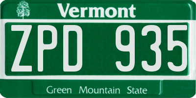 VT license plate ZPD935