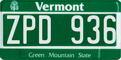 VT license plate ZPD936