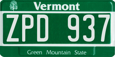 VT license plate ZPD937