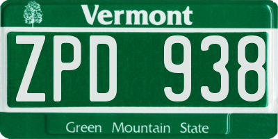 VT license plate ZPD938