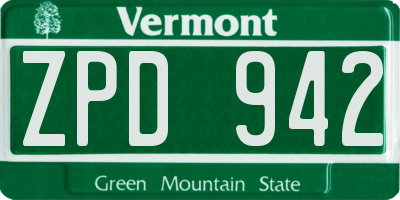 VT license plate ZPD942