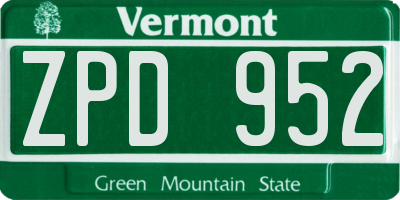 VT license plate ZPD952