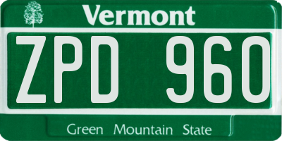 VT license plate ZPD960