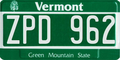 VT license plate ZPD962