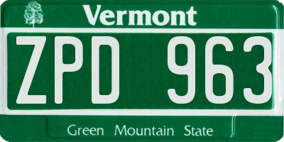 VT license plate ZPD963