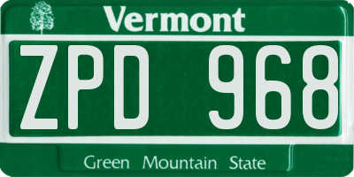 VT license plate ZPD968
