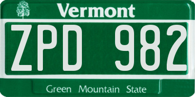 VT license plate ZPD982
