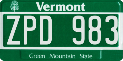 VT license plate ZPD983