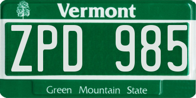VT license plate ZPD985