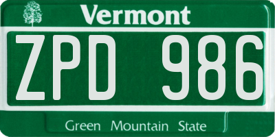 VT license plate ZPD986