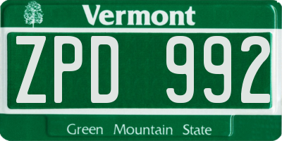 VT license plate ZPD992