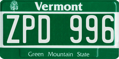 VT license plate ZPD996