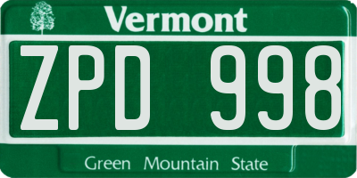 VT license plate ZPD998
